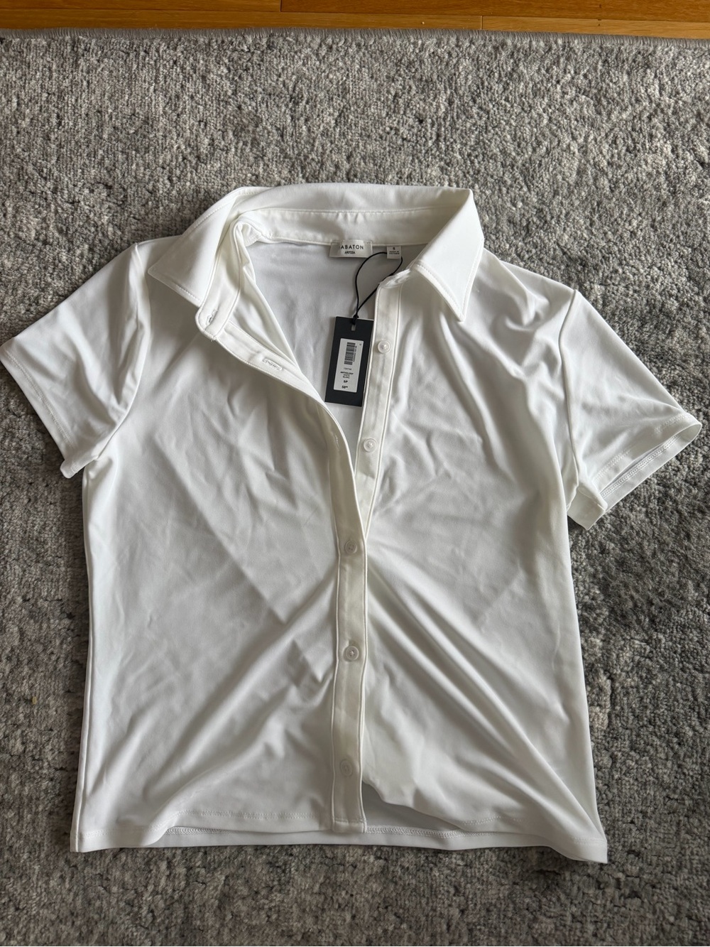 Aritzia White Short-Sleeve Button-Up Polo Top